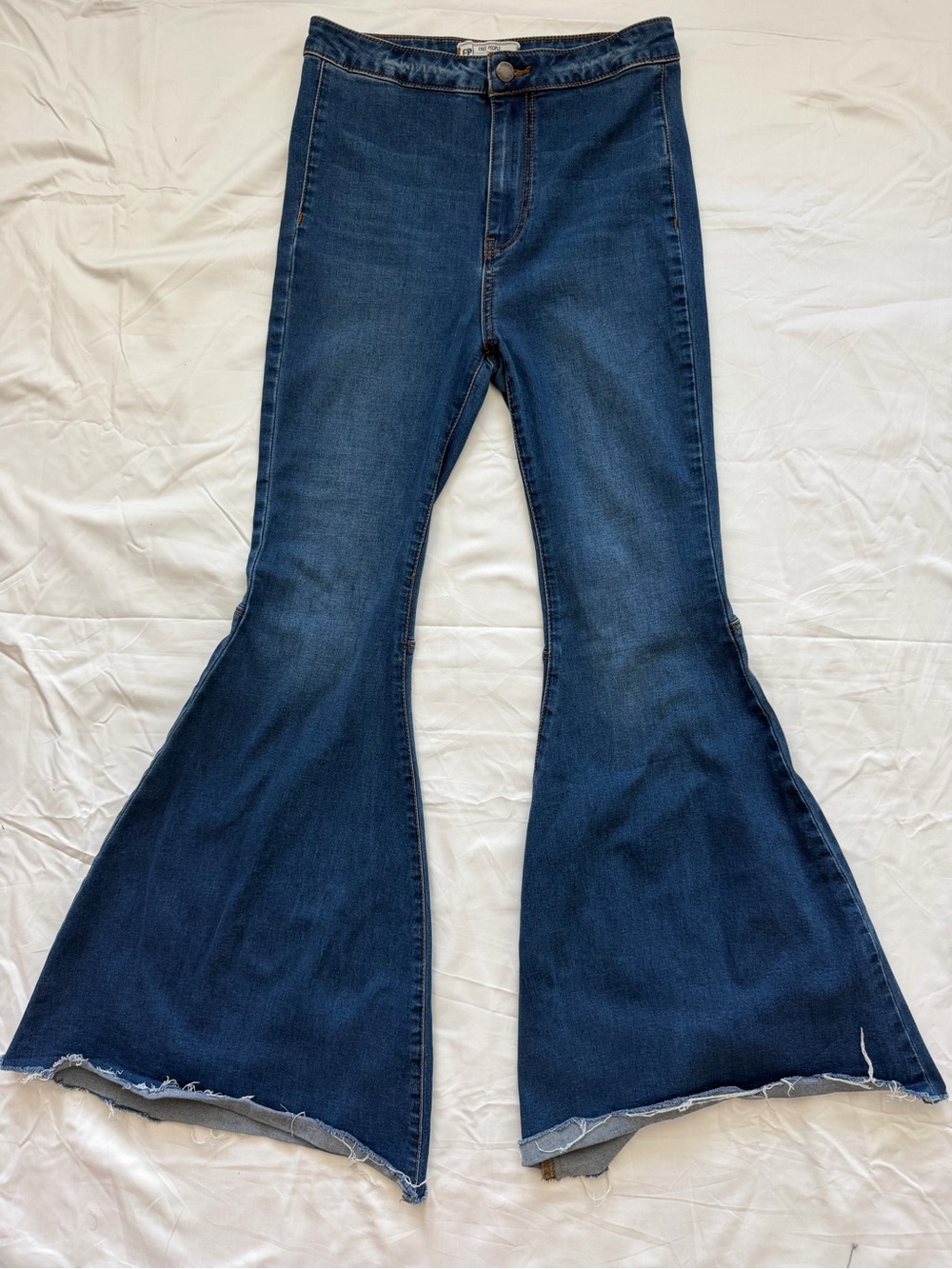 Free People Flare Jeans Dark Blue Raw Hem Size W27